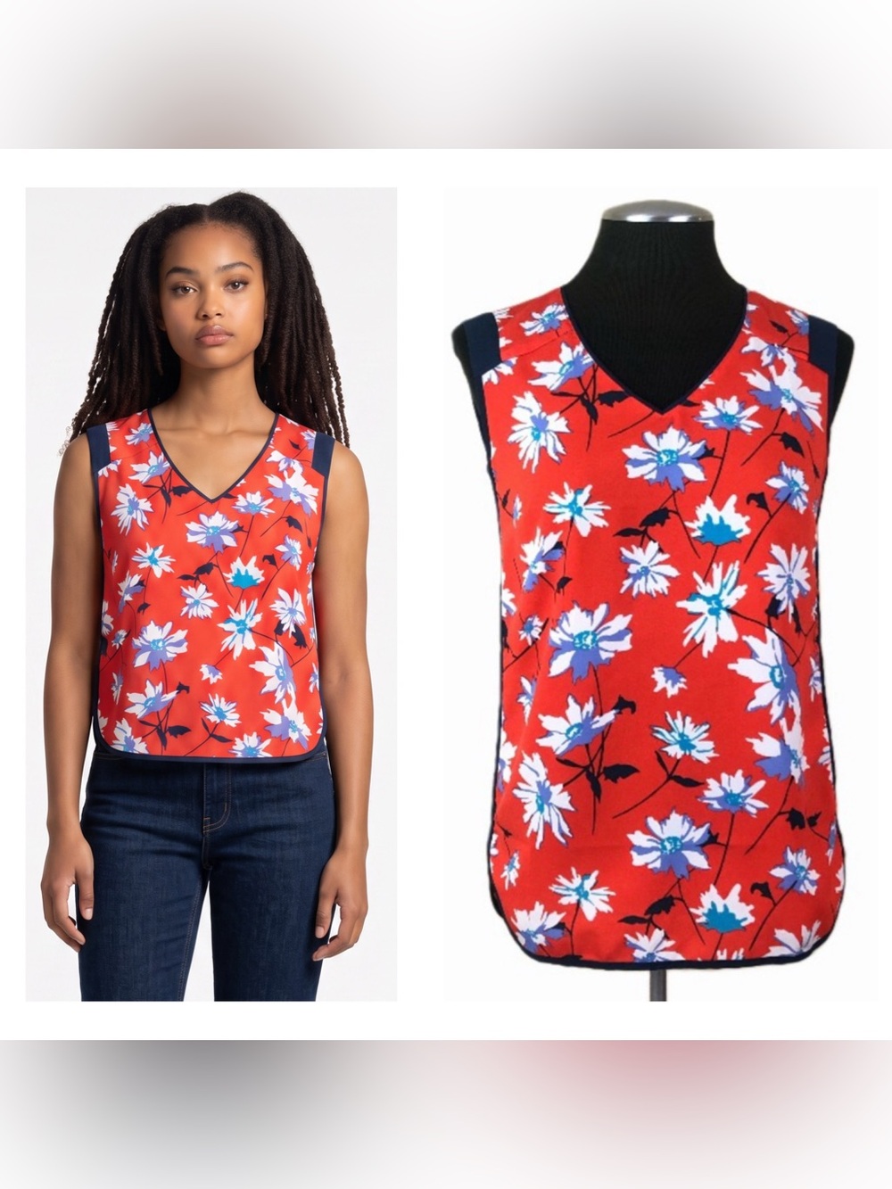 Dalia - Sleeveless Floral V-Neck Top - Extra Small XS